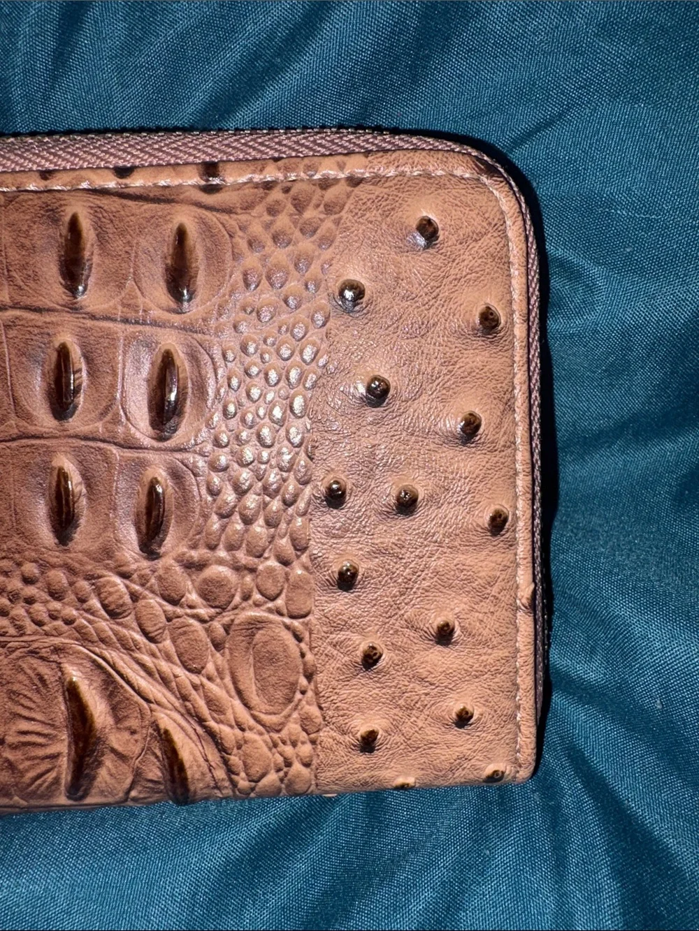 Unbranded Brown Croc Textured Wristlet Wallet w/ Bunny Charm